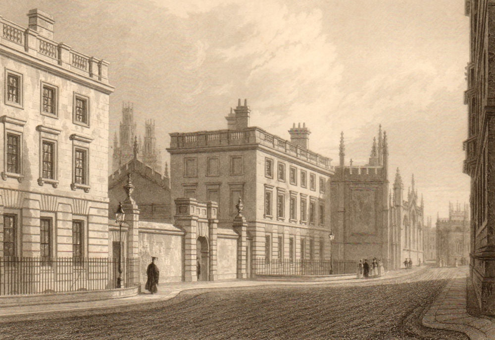 Magdalen Hall, Oxford, by John Le Keux. Hertford College 1837 old print